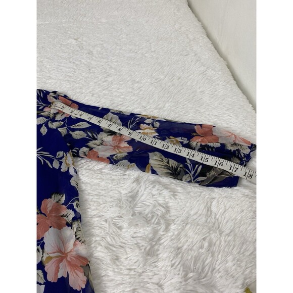 Lulus Tunic Dress Size S Blue Floral Slit Long Sleeves Chiffon Mini Office Party - Picture 4 of 14
